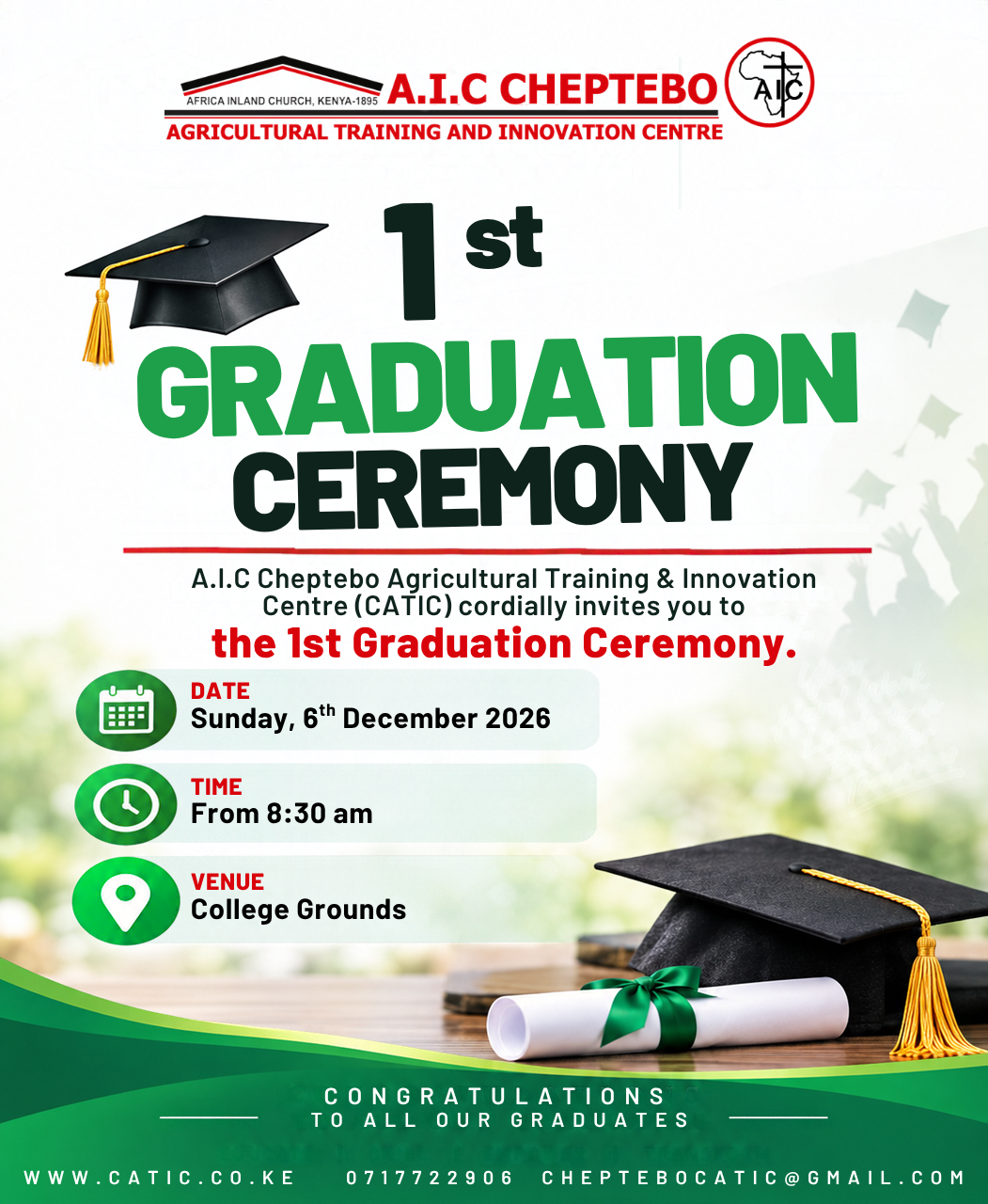 A.I.C. Cheptebo Agricultural Training and Innovation Centre Announces 1st Graduation Ceremony